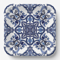 Italian Blue & White Sicilian Majolica Mosaic