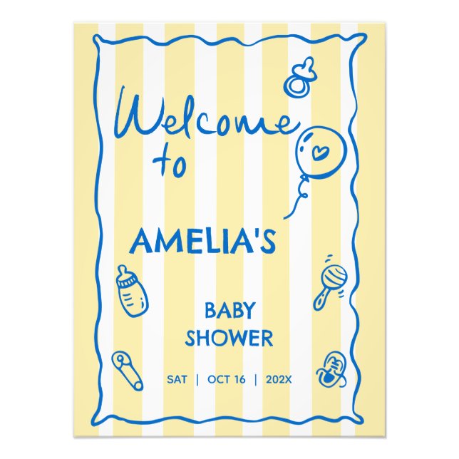 Italian Blue Yellow Ciao Baby Welcome Sign (Front)