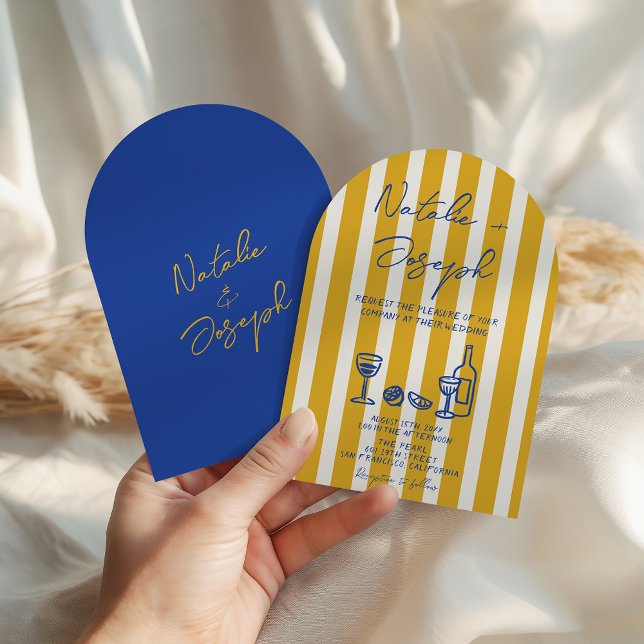 Italian Blue Yellow Hand Written Arched Wedding Invitation (Creator Uploaded)