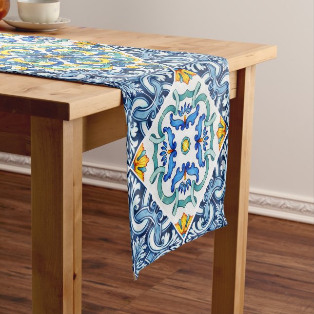 Italian blue yellow Majolica tiles  Short Table Runner (In Situ)