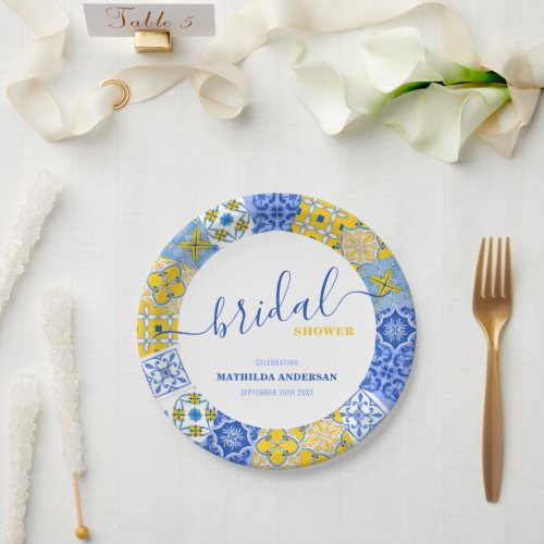 Italian Blue Yellow Tiles Summer Bridal Shower  Paper Plates