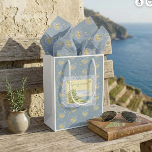 Italian Botanical Coastal Monogram Lemon Print Small Gift Bag