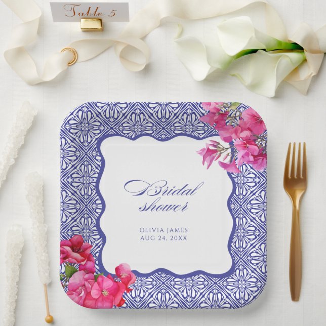 Italian bougainvillea bridal shower paper plates (Wedding)