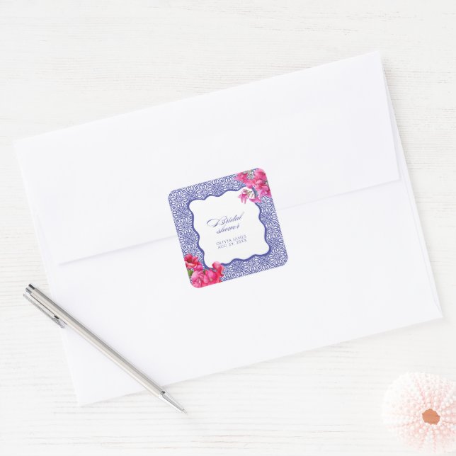 Italian bougainvillea bridal shower square sticker (Envelope)