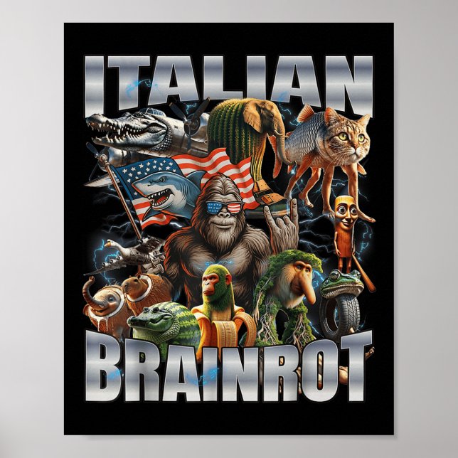 Italian Brainrot Big Meme 4th Of July Flag Foot  Poster (Front)