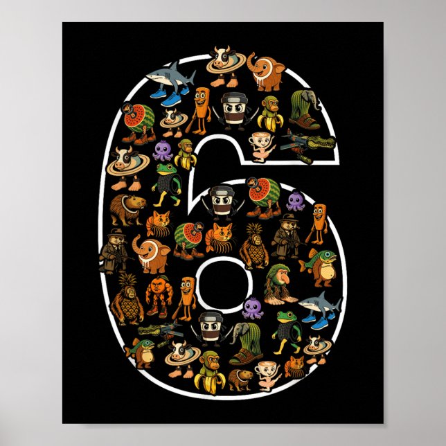 Italian Brainrot Birthday 6 Age Meme 6th Kids Boys Poster (Front)