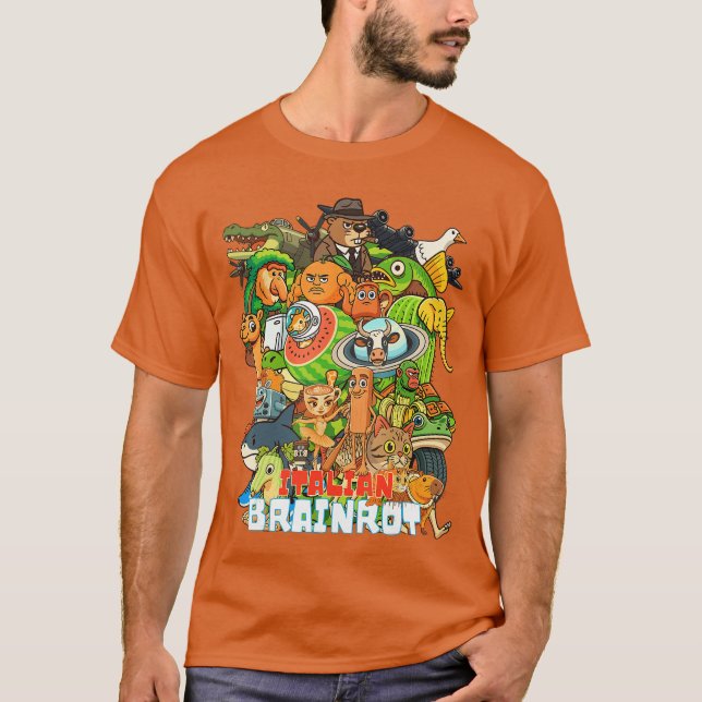 Italian Brainrot CartoonStyle Viral Gen Z Meme Col T-Shirt (Front)