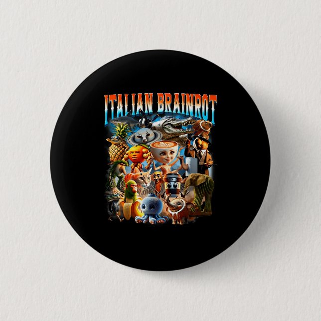 Italian Brainrot Characters Funny Meme Pular Trend Button (Front)