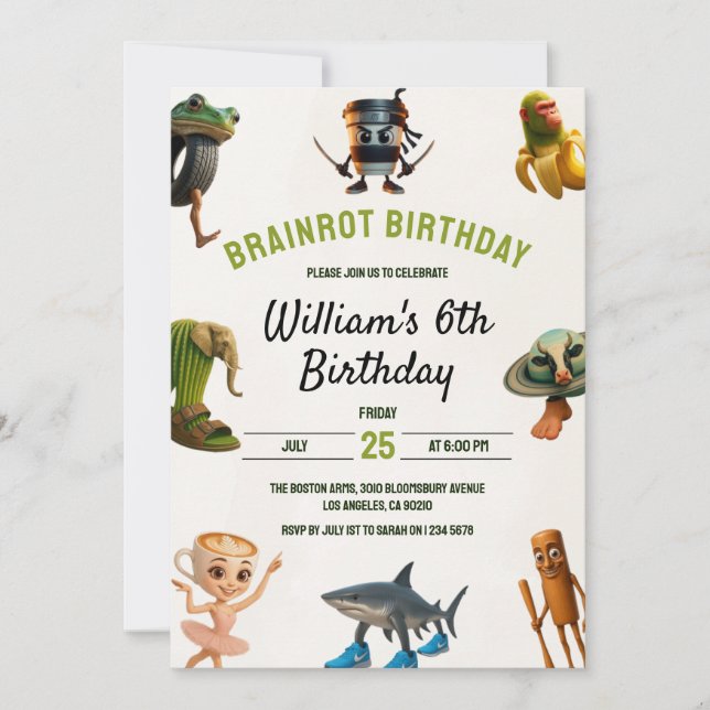 Italian Brainrot Funny Meme Kids 6th Birthday Invitation (Front)