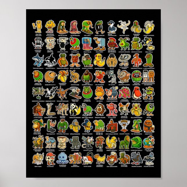 Italian-brainrot Gen Z Funny Meme 90 Brainrot Char Poster (Front)