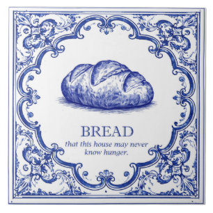 Italian Bread Kitchen Blessing Blue Ceramic Tile