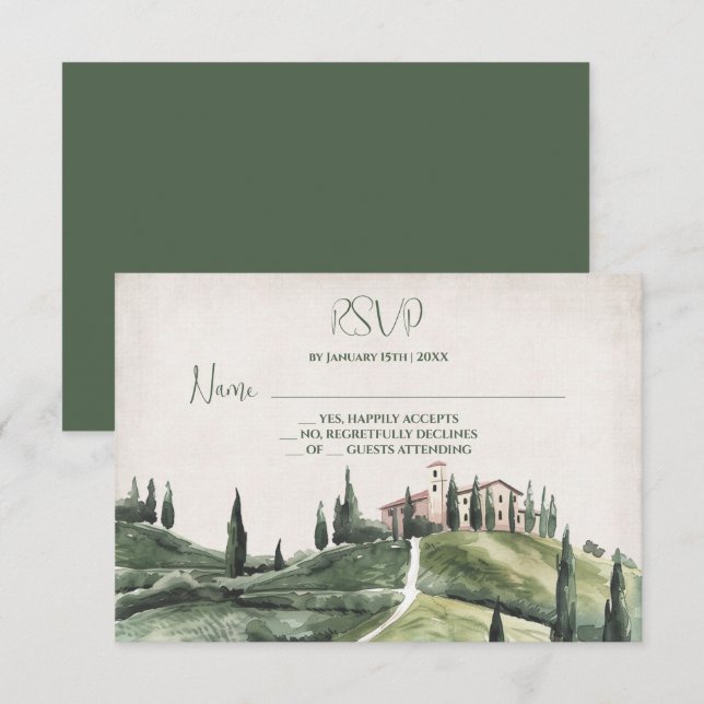 Italian bride & groom cyprus hillside wedding RSVP Invitation (Front/Back)