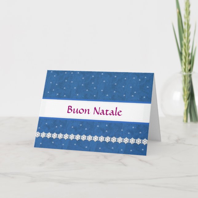 Italian - Buon Natale Snowflakes BLUE  Background Holiday Card (Front)