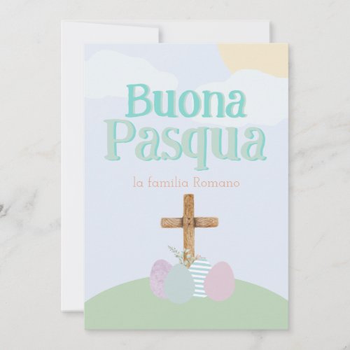 Italian Buona Pasqua Pastel Easter Eggs and Cross Holiday Card