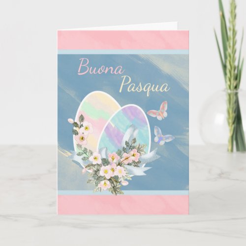 Italian _ Buona Pasqua _ Watercolor Easter Eggs Holiday Card