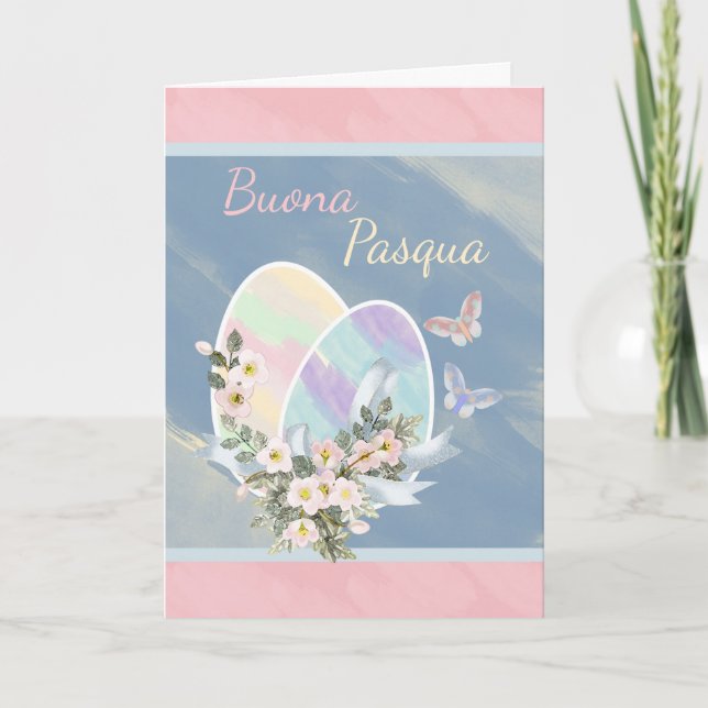 Italian - Buona Pasqua - Watercolour Easter Eggs Holiday Card (Front)