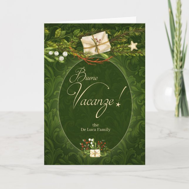 Italian Buone Vacanze Retro Christmas Holiday Card (Front)