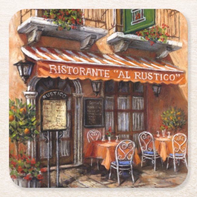 Italian Cafe Fine Art Square Paper Coaster (Front)