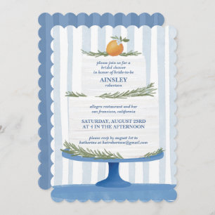 Italian Cake Blue Striped Bridal Shower Invite