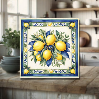 Italian Ceramic Lemon Tile Blue Majolica