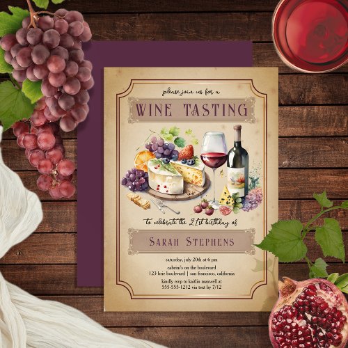 Italian Charcuterie Wine Tasting 21st Birthday Invitation