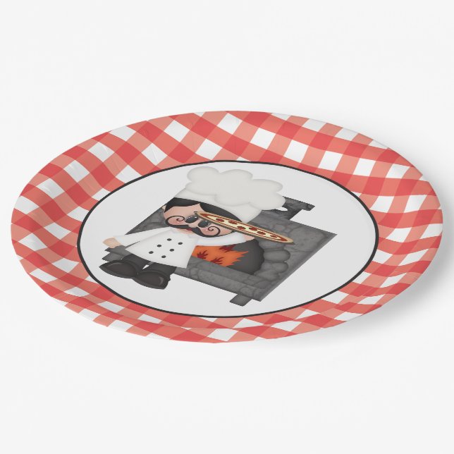 Italian chef Baking Pizza party paper plate (Angled)