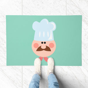 Italian Chef Face with Mustache and Hat Doormat