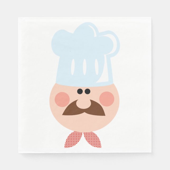 Italian Chef Face with Mustache and Hat Paper Napkins (Front)