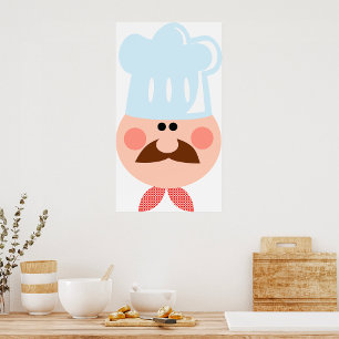 Italian Chef Face with Mustache and Hat Poster