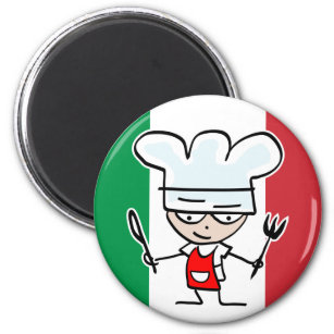 Italian chef fridge magnet with cartoon and flag