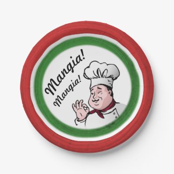 Italian Chef: Mangia Mangia Paper Plates by HappyLuckyThankful at Zazzle
