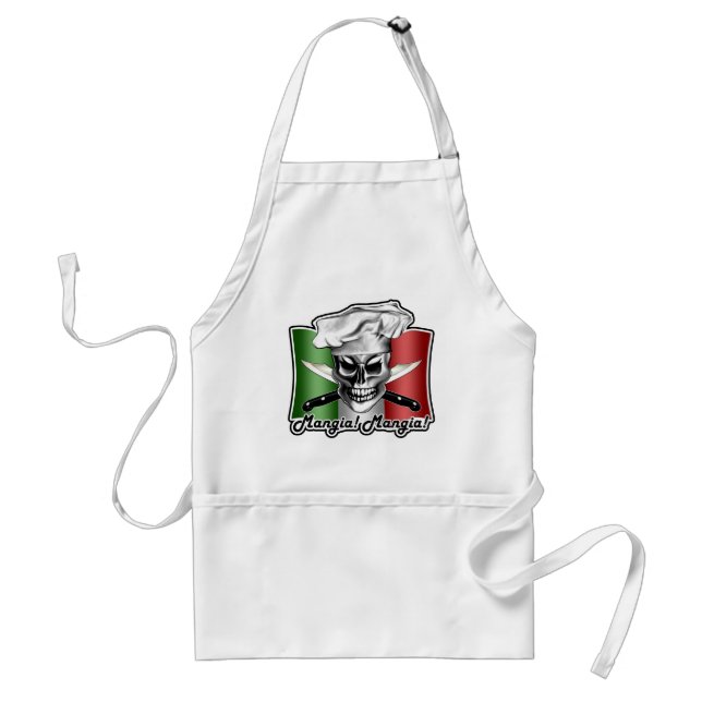 Italian Chef Skull: Mangia! Mangia! Adult Apron (Front)