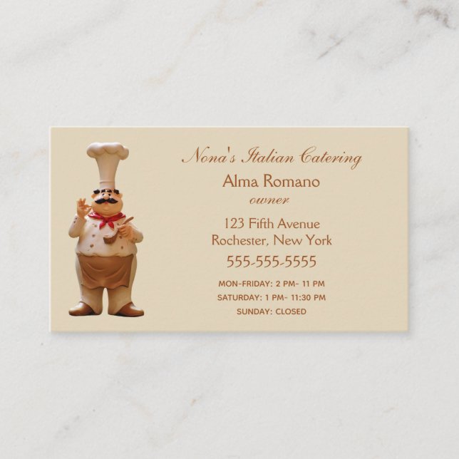 Italian Chef With Apron Business Card (Front)
