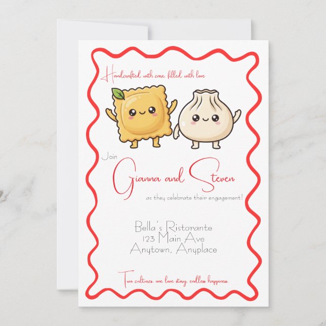 Italian Chinese Ravioli Dumpling Food Engagement Invitation (Front)