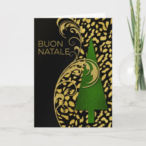 Italian Christmas Buon Natale Green and Faux Gold Holiday Card