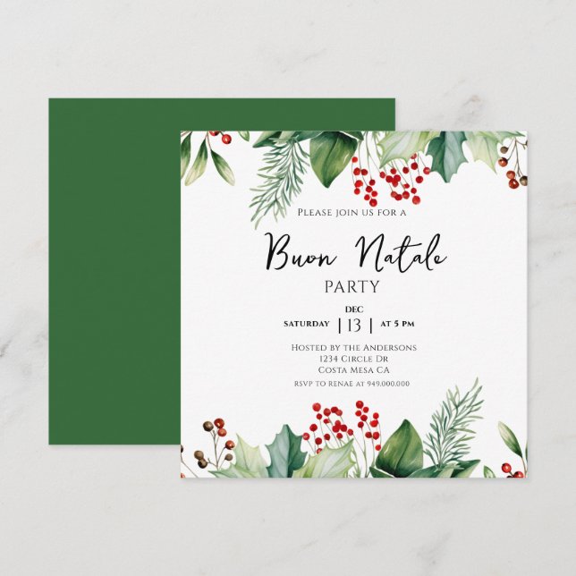 Italian Christmas Buon Natale Party Invitation (Front/Back)