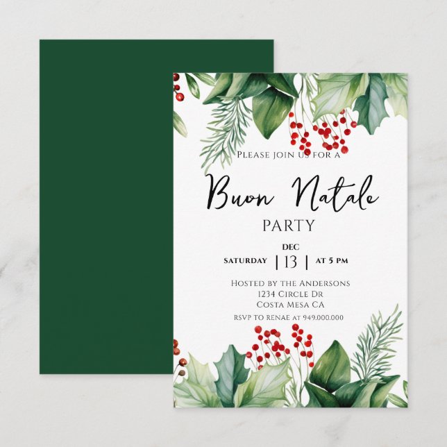 Italian Christmas Buon Natale Party Invitation (Front/Back)