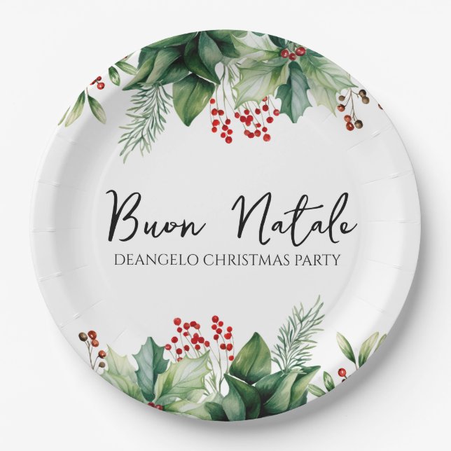 Italian Christmas Buon Natale Party Paper Plates (Front)