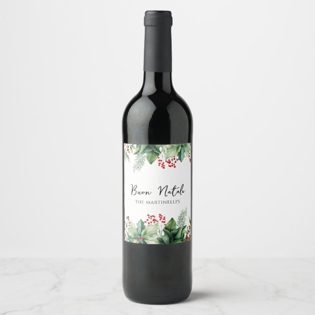 Italian Christmas Buon Natale Party Wine Label (Front)