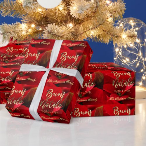 Italian Christmas Buon Natale Red Poinsettia Wrapping Paper