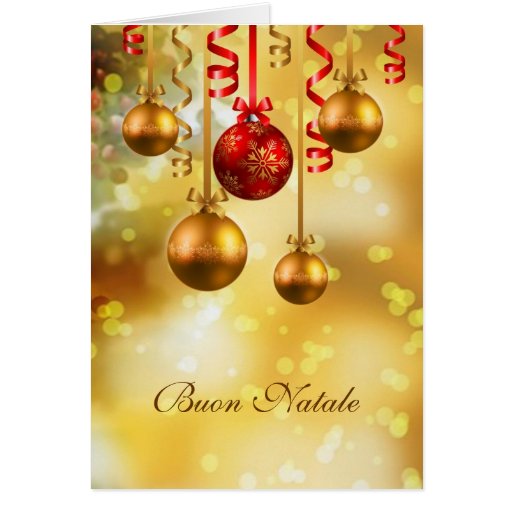 Italian Christmas Card with baubles and ribbons | Zazzle