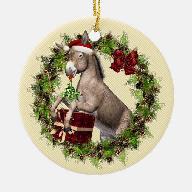Italian Christmas Donkey Wreath Ornament (Front)