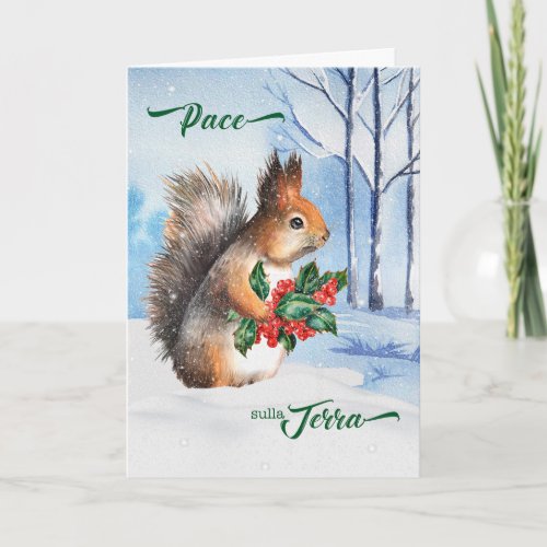 Italian Christmas Peace on Earth Squirrel Holiday Card