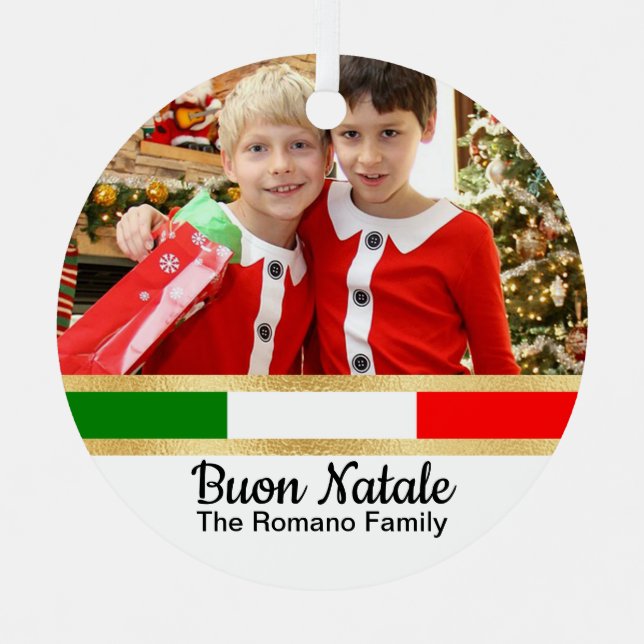 Italian Christmas Photo Buon Natale Metal Ornament (Front)
