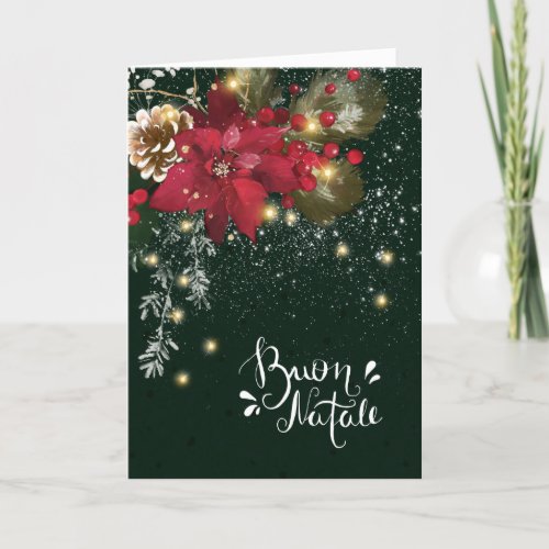 Italian Christmas Poinsettia Pine Holly Garland Holiday Card