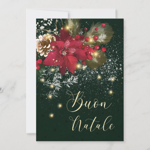 Italian Christmas Poinsettia Pine Holly Garland Holiday Card