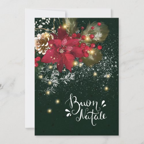 Italian Christmas Poinsettia Pine Holly Garland Holiday Card