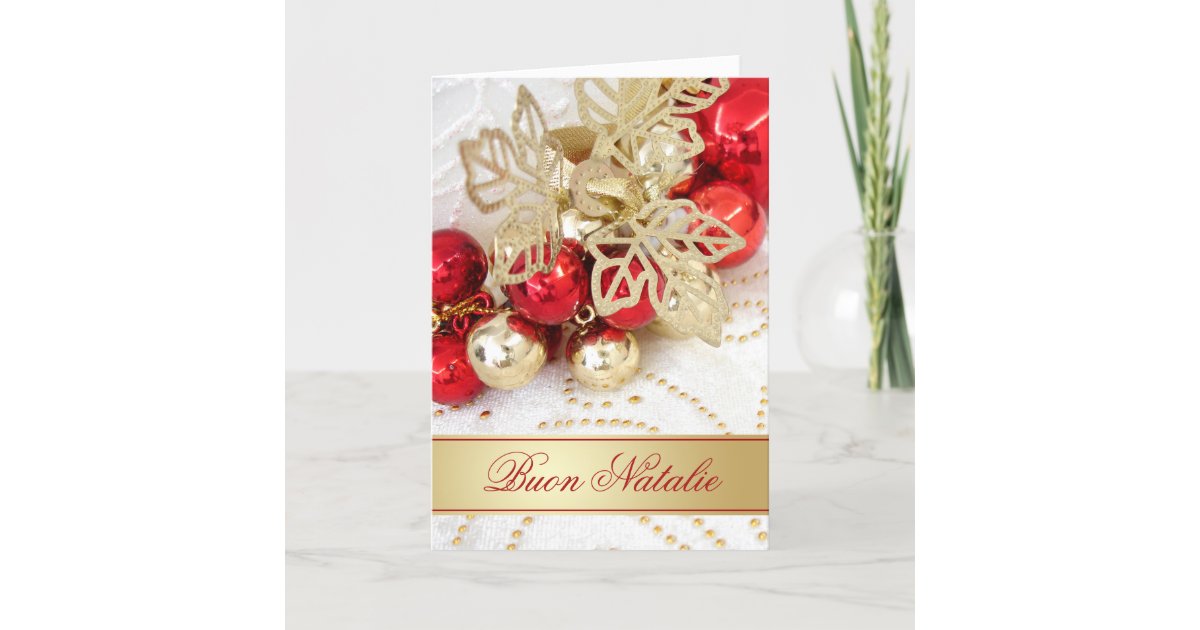 Italian Christmas Red Gold Baubles Leaves Holiday Card Zazzle