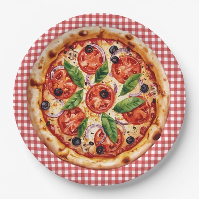 Italian Ciao Baby Red Checkered Baby Shower  Paper Plates (Front)