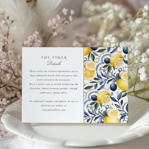 Italian Citrus  Blue Azulejo Wedding Information  Enclosure Card